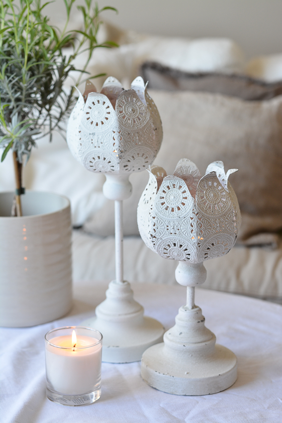LANTERN - CANDLESTICK ON FOOT - WHITE - 30 CM - 3