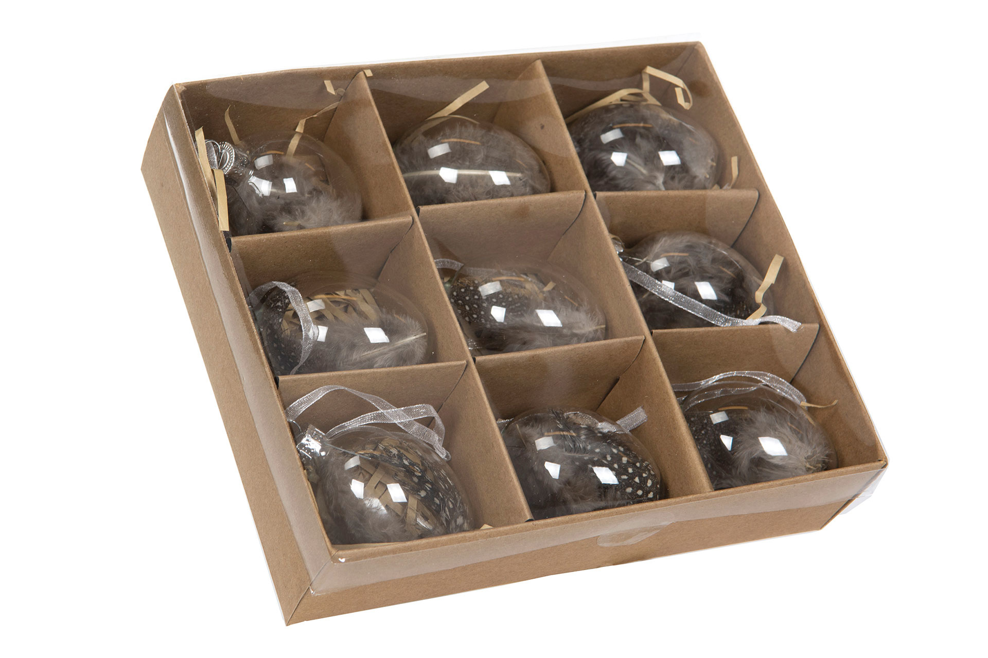 Glass eggs with hangers - Spotted feathers - 9-pack - 4