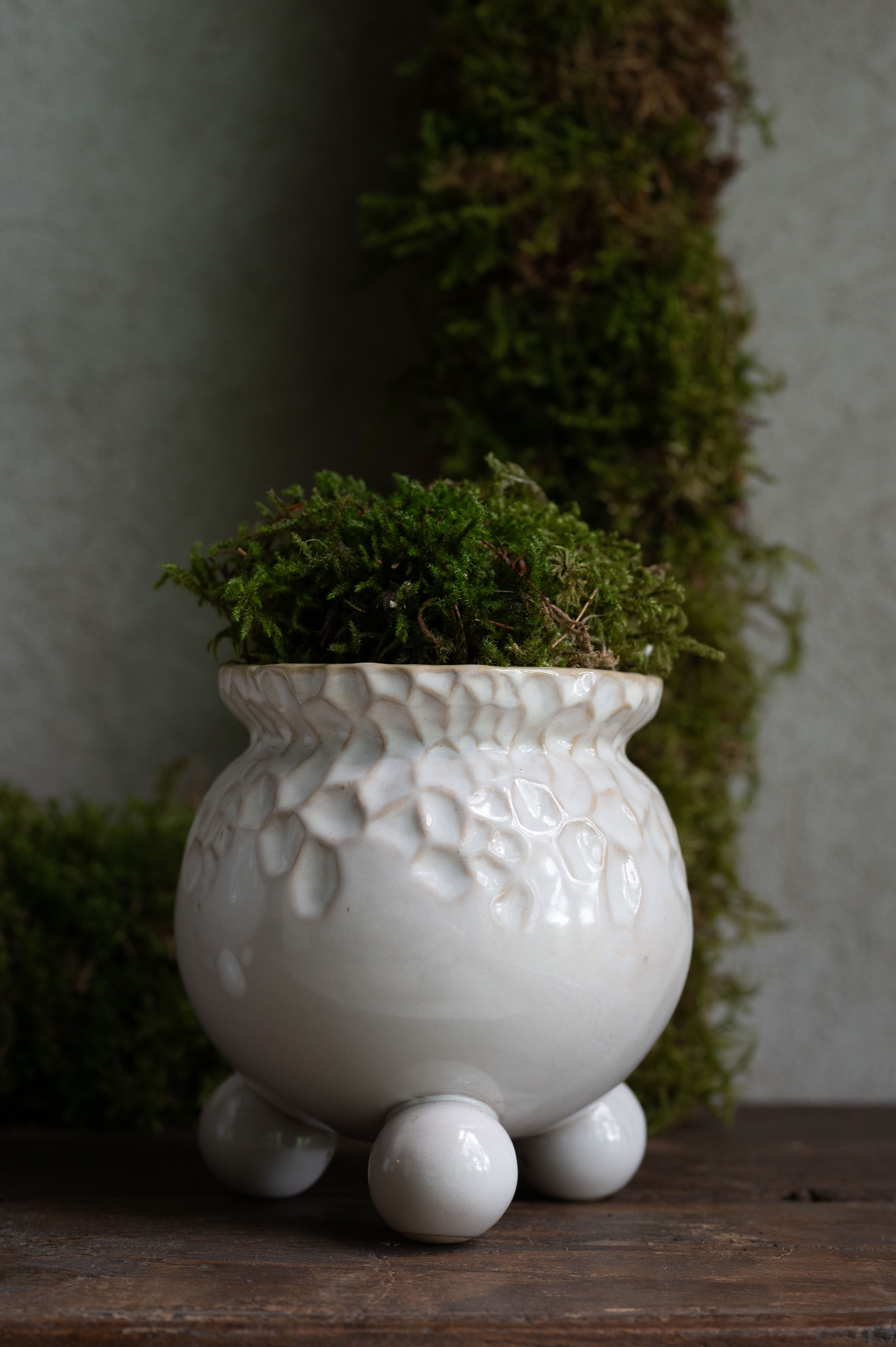 Kruka med kulfötter - Offwihte/Melerad - 20x21 cm - 3
