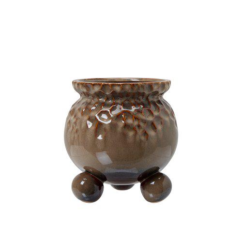 Pot with ball feet - Brown mottled - 15x16 cm - 4