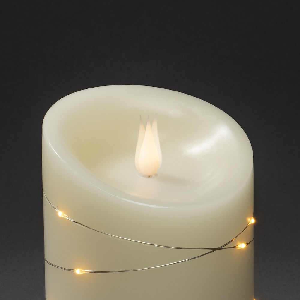 Batteriljus med ljusslinga - Blockljus - Vaxljus - Gräddvit - Timer - 10x14 cm - 6