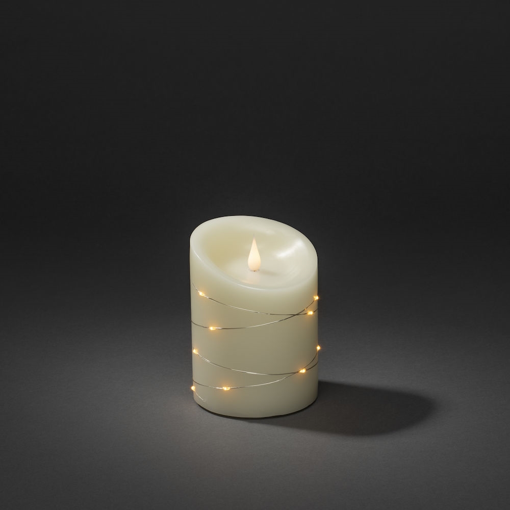 Batteriljus med ljusslinga - Blockljus - Vaxljus - Gräddvit - Timer - 10x14 cm - 4