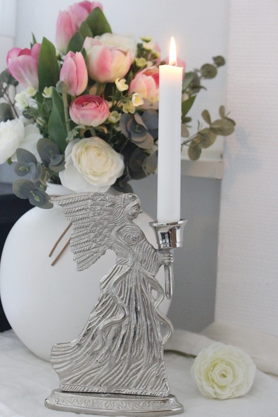 Ljusstake - Ljusbärare - Ängel - Antiksilver - 20 cm - 10