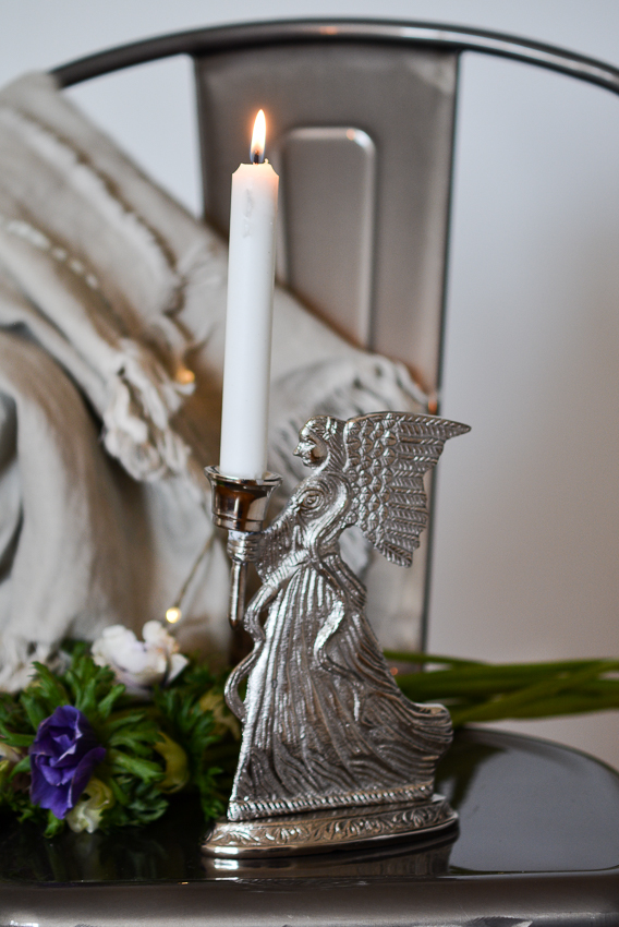 Ljusstake - Ljusbärare - Ängel - Antiksilver - 20 cm - 9