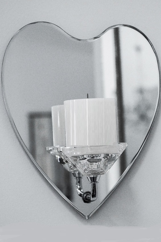 Candlestick/Wall candlestick with mirror - Heart - 30 cm - 2