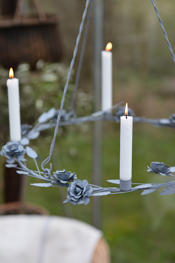 Chandelier - Ceiling chandelier with roses - Antique grey Ø: 54 cm - 7