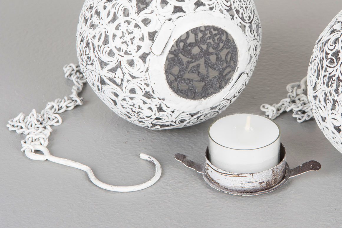 LANTERN/HANGING LANTERN CANDLE GLOBE ROUND ANTIQUE WHITE 13.5 CM - 4