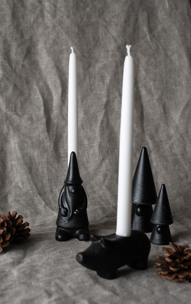 Hans Tomte with hood - Candlestick - Black Ceramic - 15 cm - 6