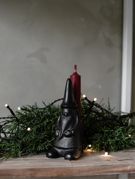 Hans Tomte with hood - Candlestick - Black Ceramic - 15 cm - 7