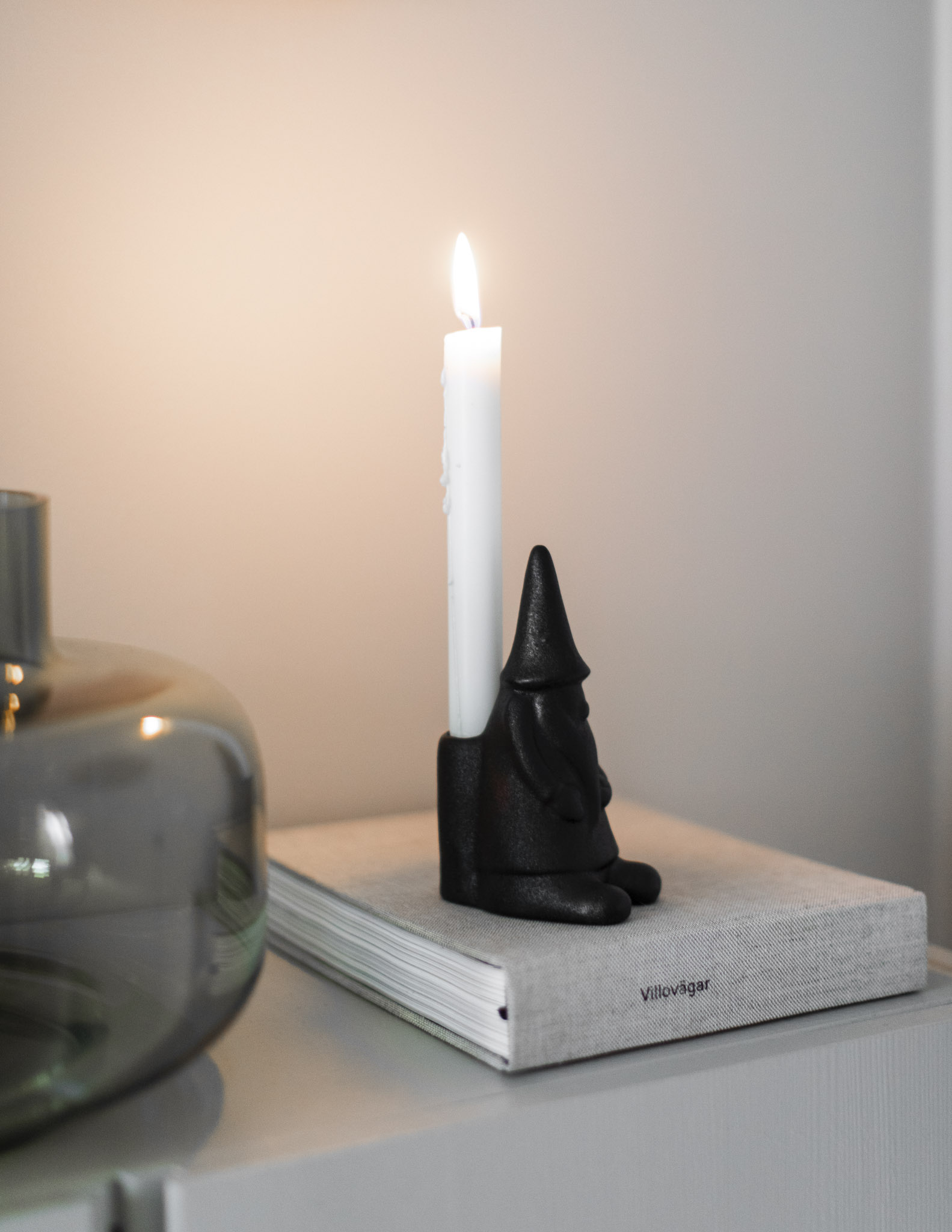 Hans Tomte with hood - Candlestick - Black Ceramic - 15 cm - 5