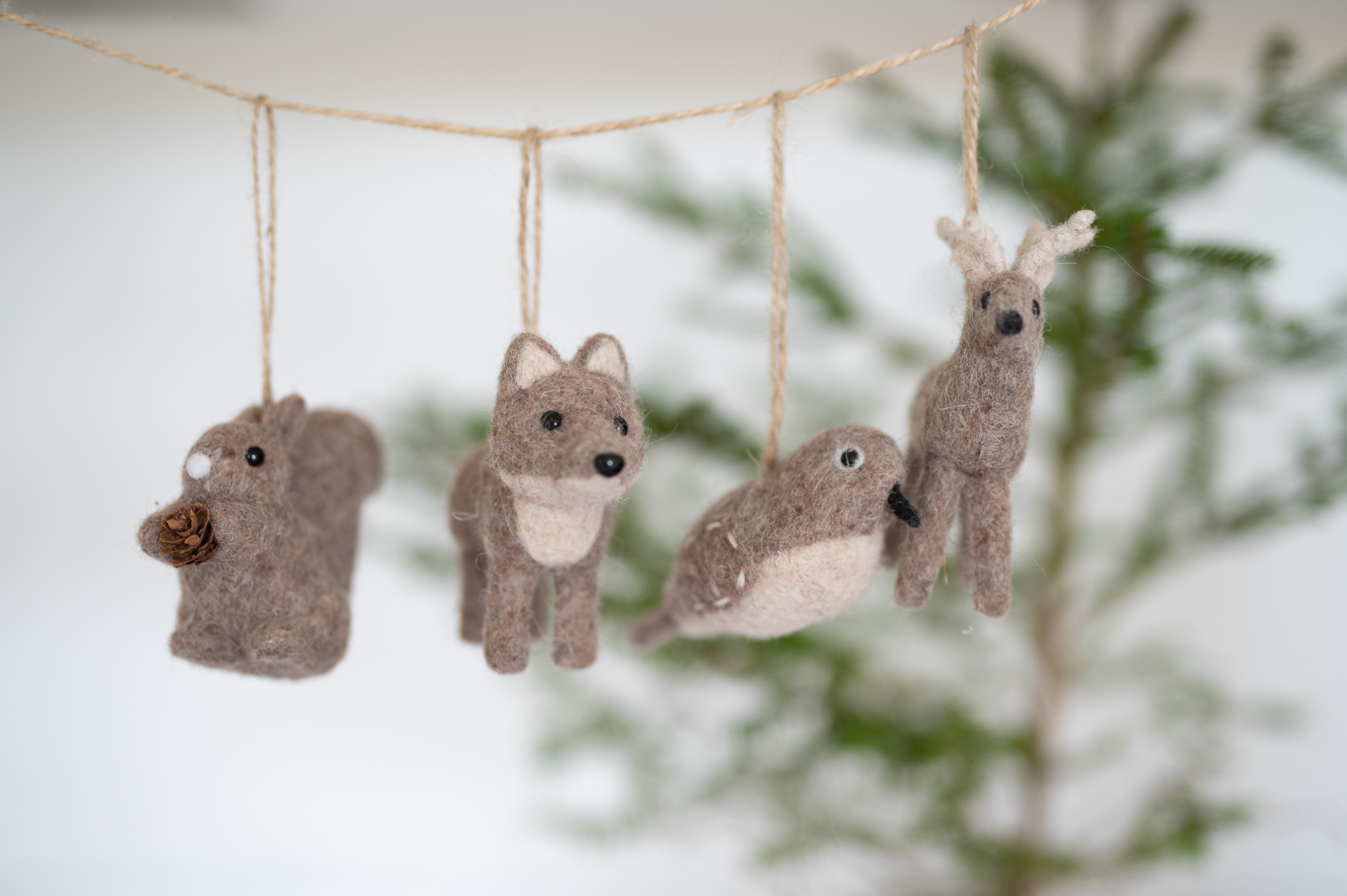 Ulldjur - Räv/Fågel/Ren/Ekorre - Ull - 4-pack - Juldekoration - Julgranspynt - 11