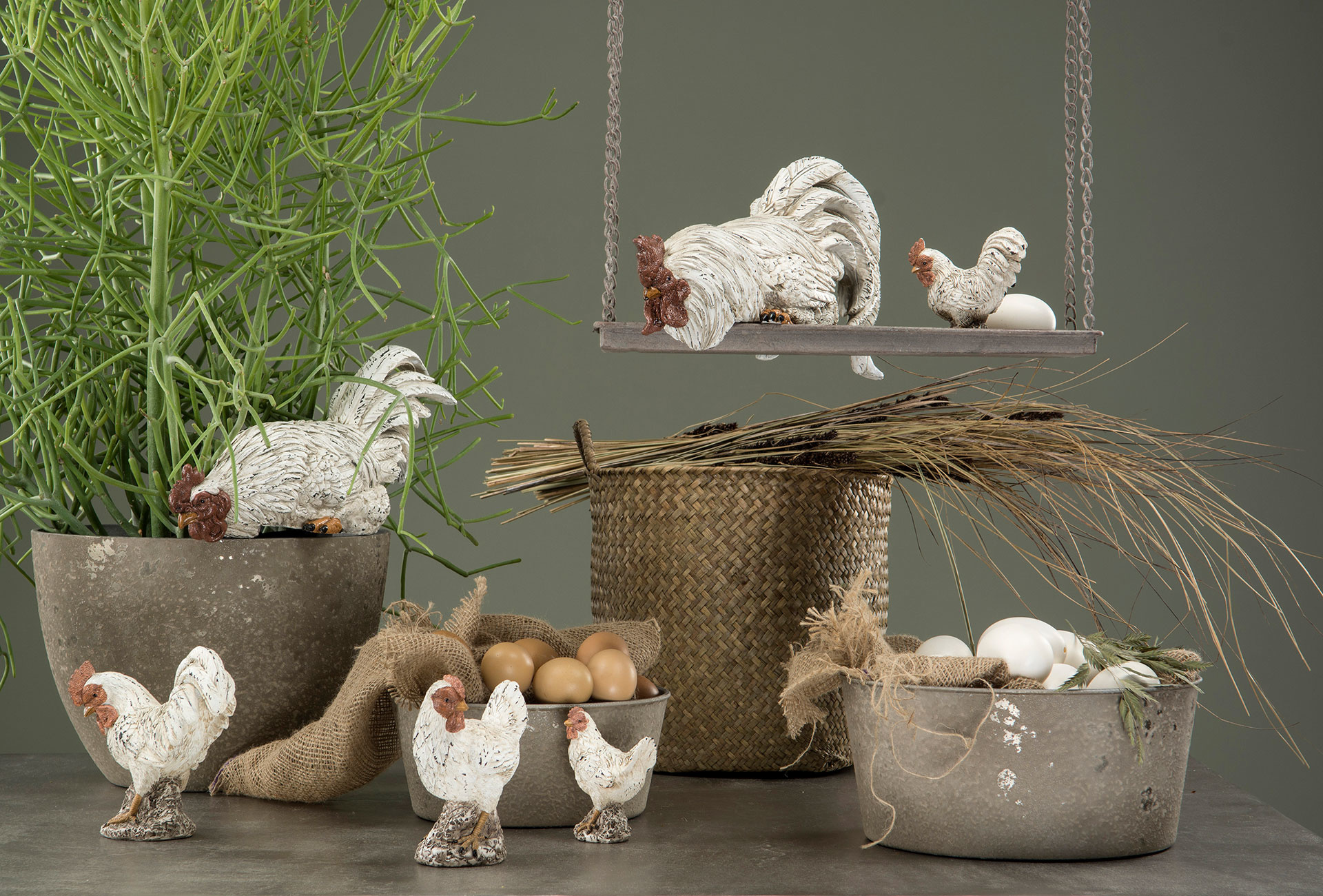 Rooster/Hen Natural Poly 10 cm - 2-pack