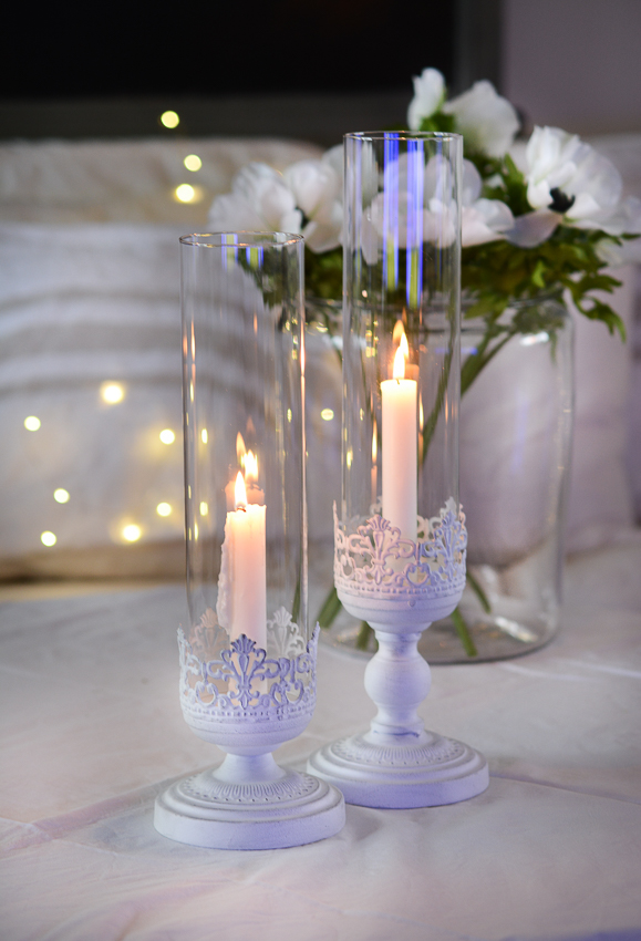 LIGHT LANTERN/CANDLESTICK ON FOOT WHITE 43 CM - 3
