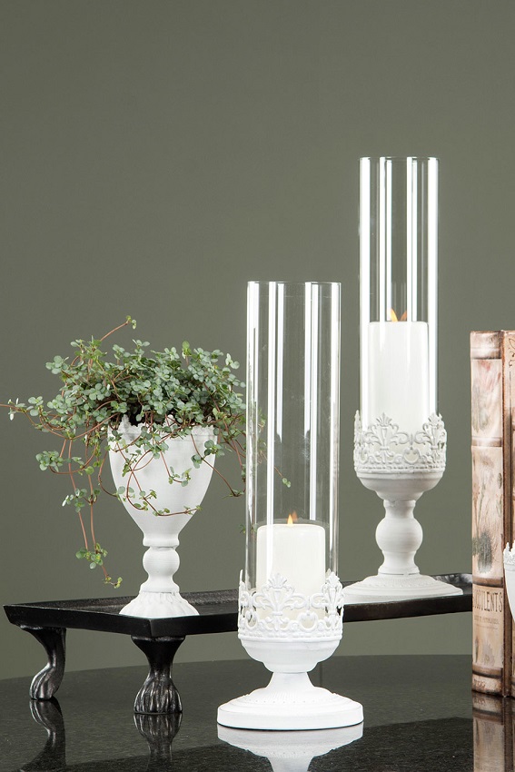 LIGHT LANTERN/CANDLESTICK ON FOOT WHITE 43 CM - 2