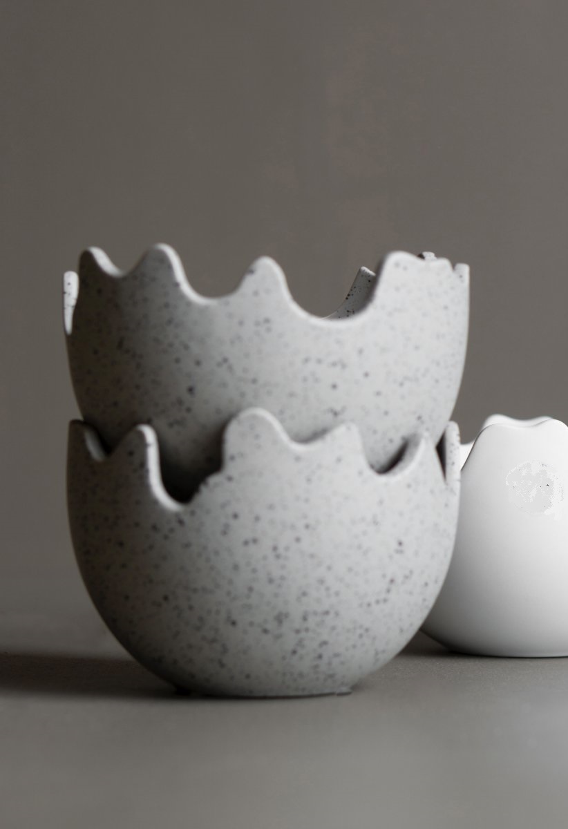 Happy Easter Bowl - Eggshell Pot - Grey/Spotted - Large - 4