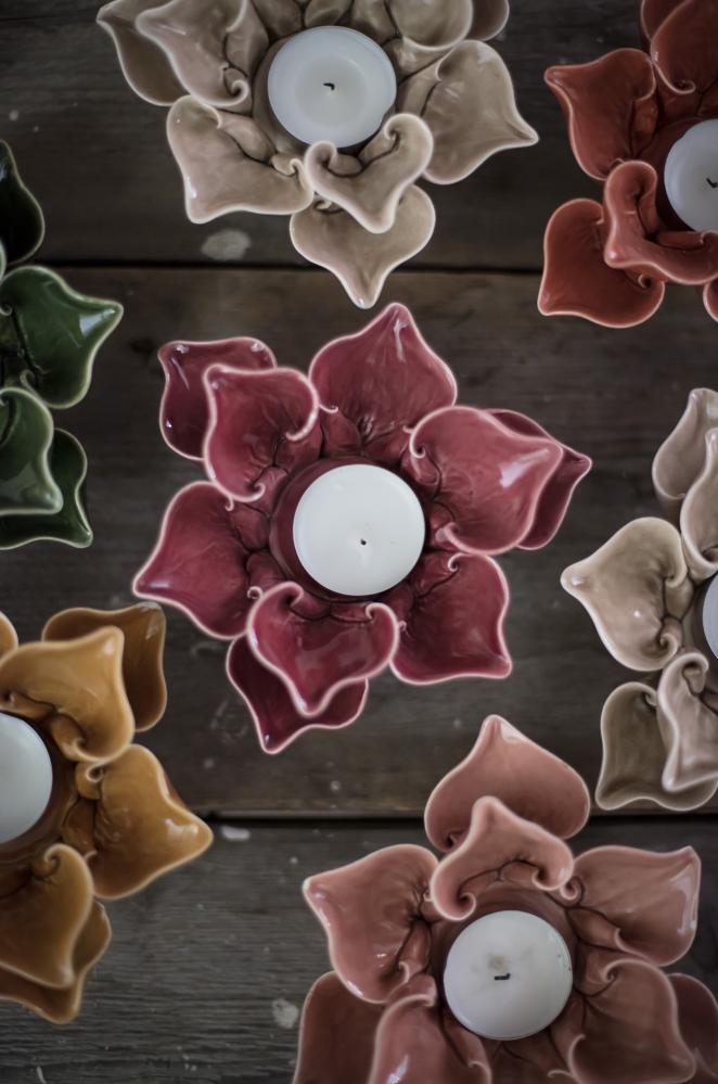 Lantern - Candle holder - Flower - Beige - Ø13 x 7 cm - 4