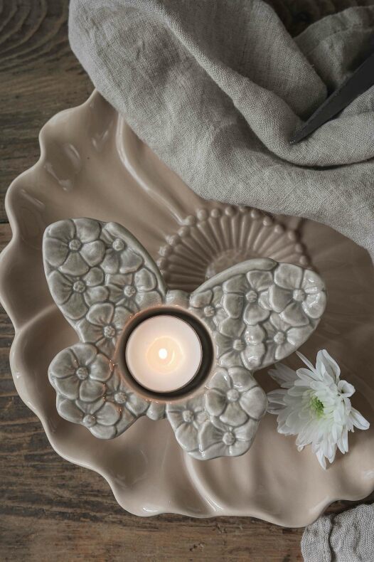 Majas Blomstra Fjäril för värmeljus - Beige