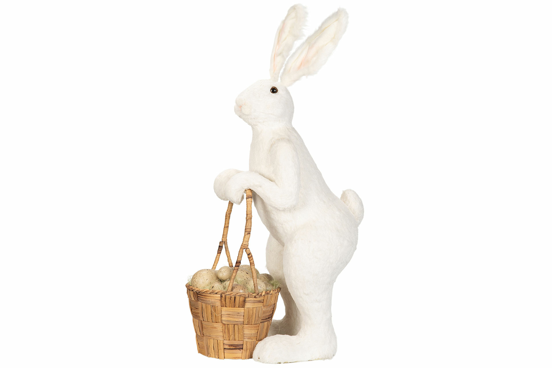 Large hare with basket - Faux fur - 110 cm - 2