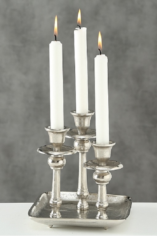 LJUSSTAKE - BRICKA MED 3 LJUSSTAKAR SILVER - EXKLUSIV - 2