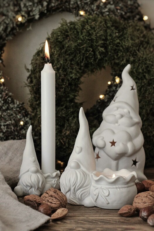 Gnome - Lantern - Mr Santa - White - Ceramic - 19 cm - Majas Cottage - 3