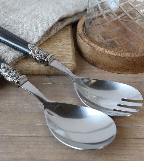 Salad cutlery, 2 pieces - Antique black mother-of-pearl