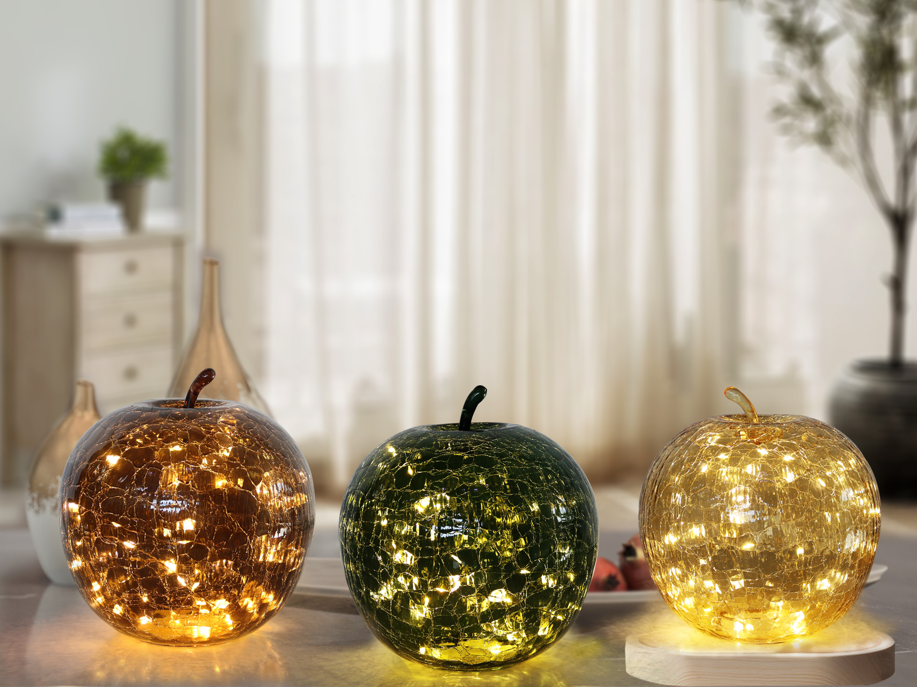 Bordslampa - Äpple - Glas - Grön - Timer/Dimmer - 22x20 cm - 3