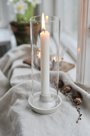 ERNST LJUSSTAKE GLAS/STENGODS VIT/OFFWHITE