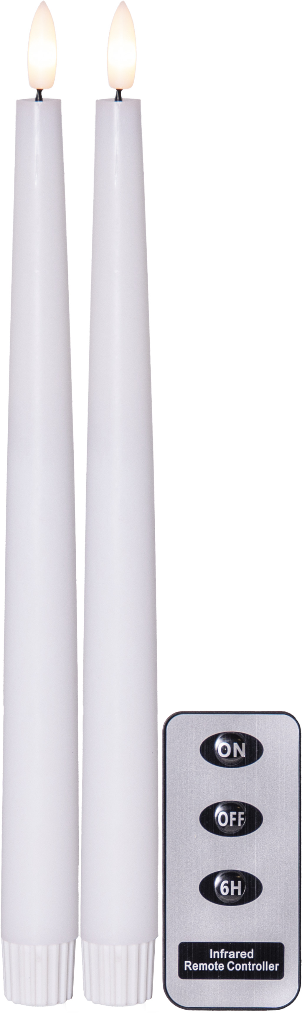 Batteriljus - Smala Antikljus/Kronljus med fjärrkontroll - 2-pack - Vit - 7