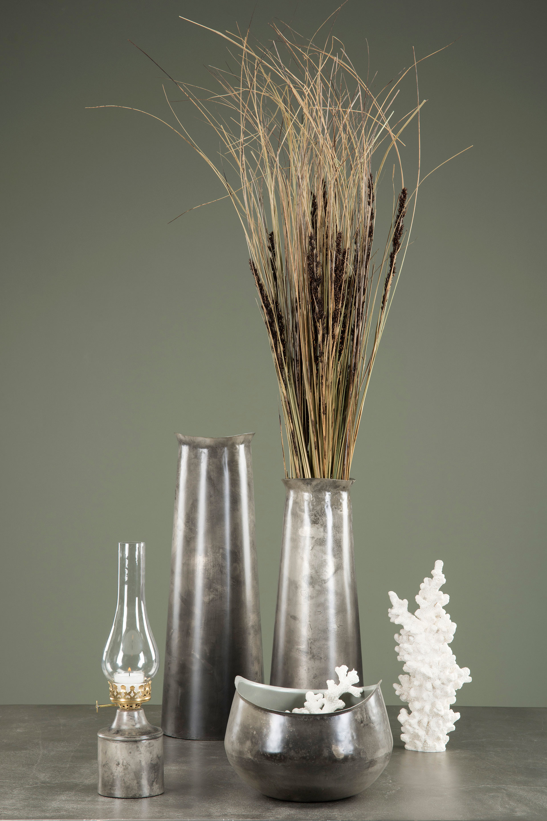 Lantern - Candlestick - Candle lantern 35 cm - Enamel - Grey - 5