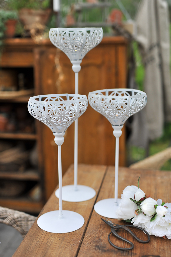 Lantern/Candlestick on a base - Offwhite - 3-pack