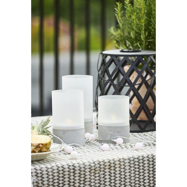 Lykta - Ljuslykta - Glas/Cement - 18 cm - 3