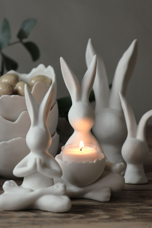 Kanin - Hare - Yoga Bunny - Påskdekoration - Vit - Keramik - 15 cm - 6