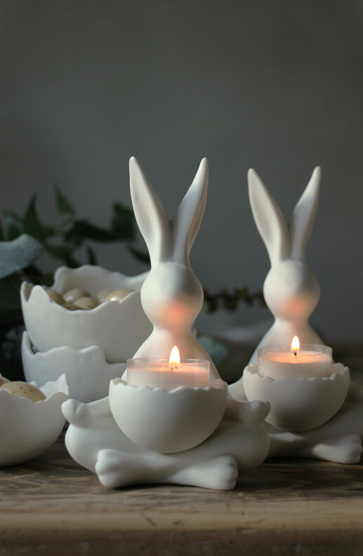 Kanin - Hare - Yoga Bunny - Påskdekoration - Vit - Keramik - 15 cm - 5