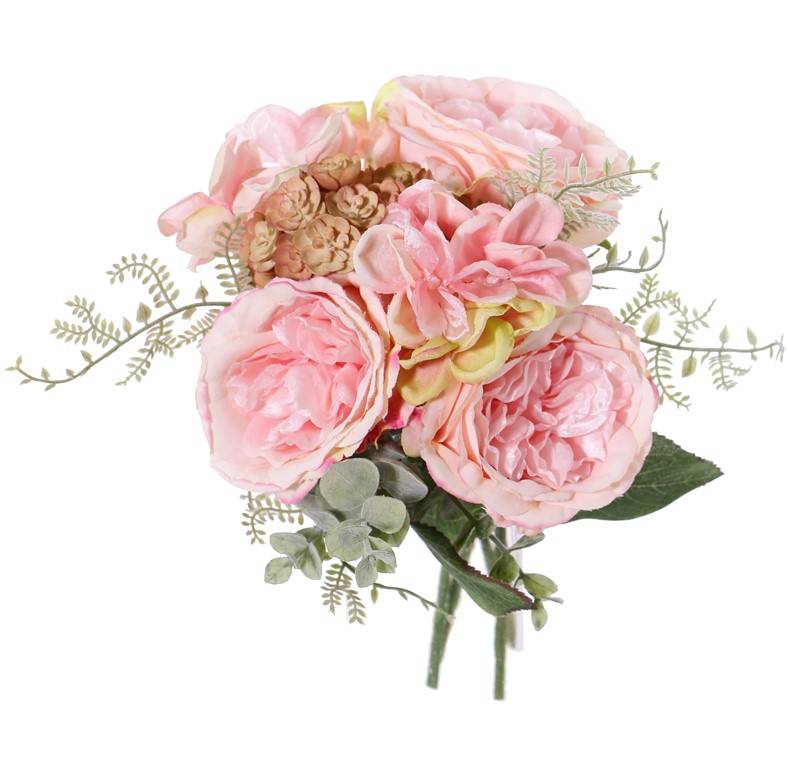 Bouquet with roses, hydrangea & echeveria - Pink - 25 cm - 2