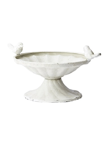Bird bath on stand - Antique white - 24x13 cm - 3