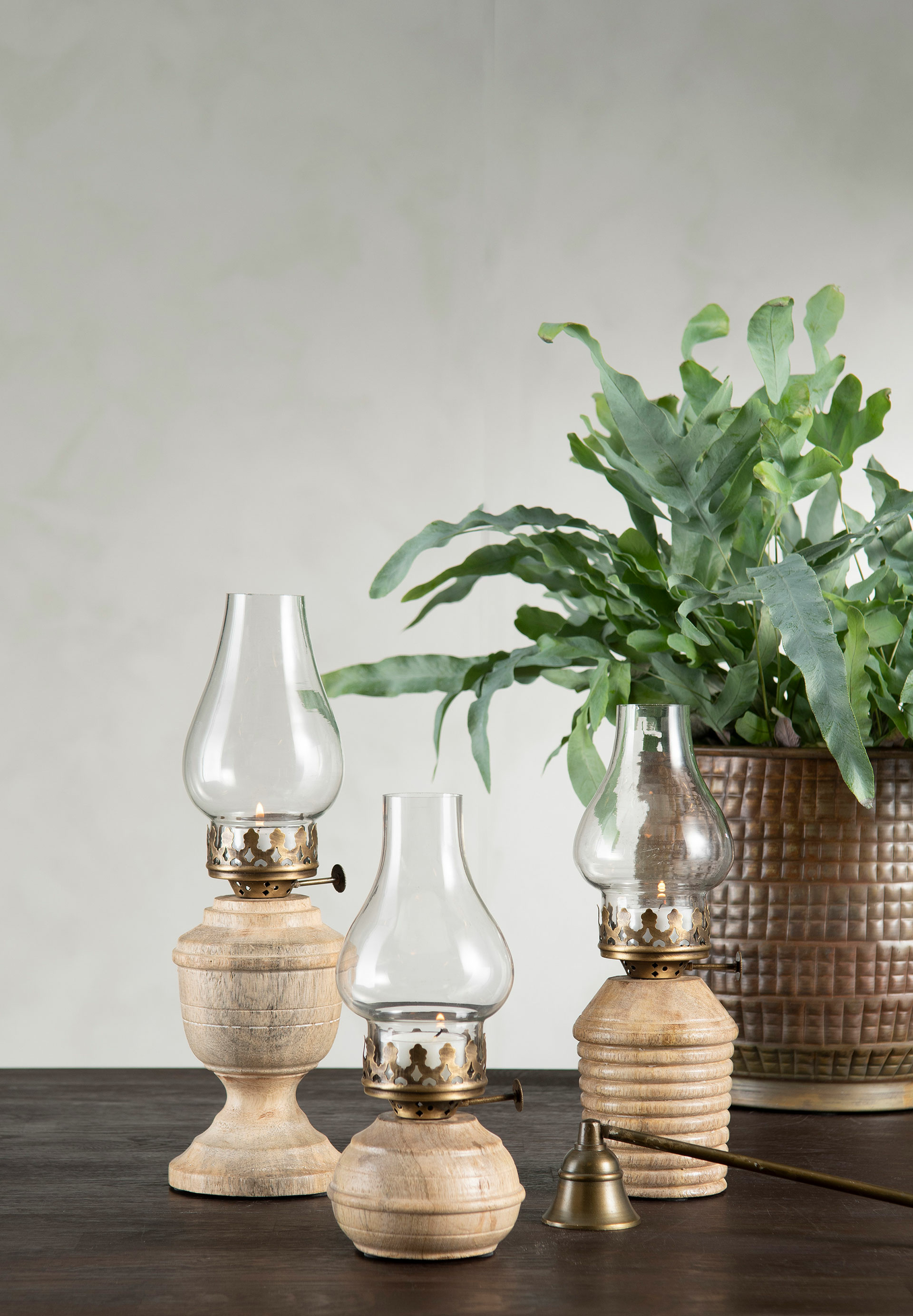 Lantern - Candlestick - Candle lantern - Wood - Ø9.5x31 cm - 2