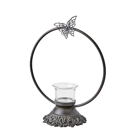 Light ring - Candlestick with butterfly - Black - 26 cm - 2
