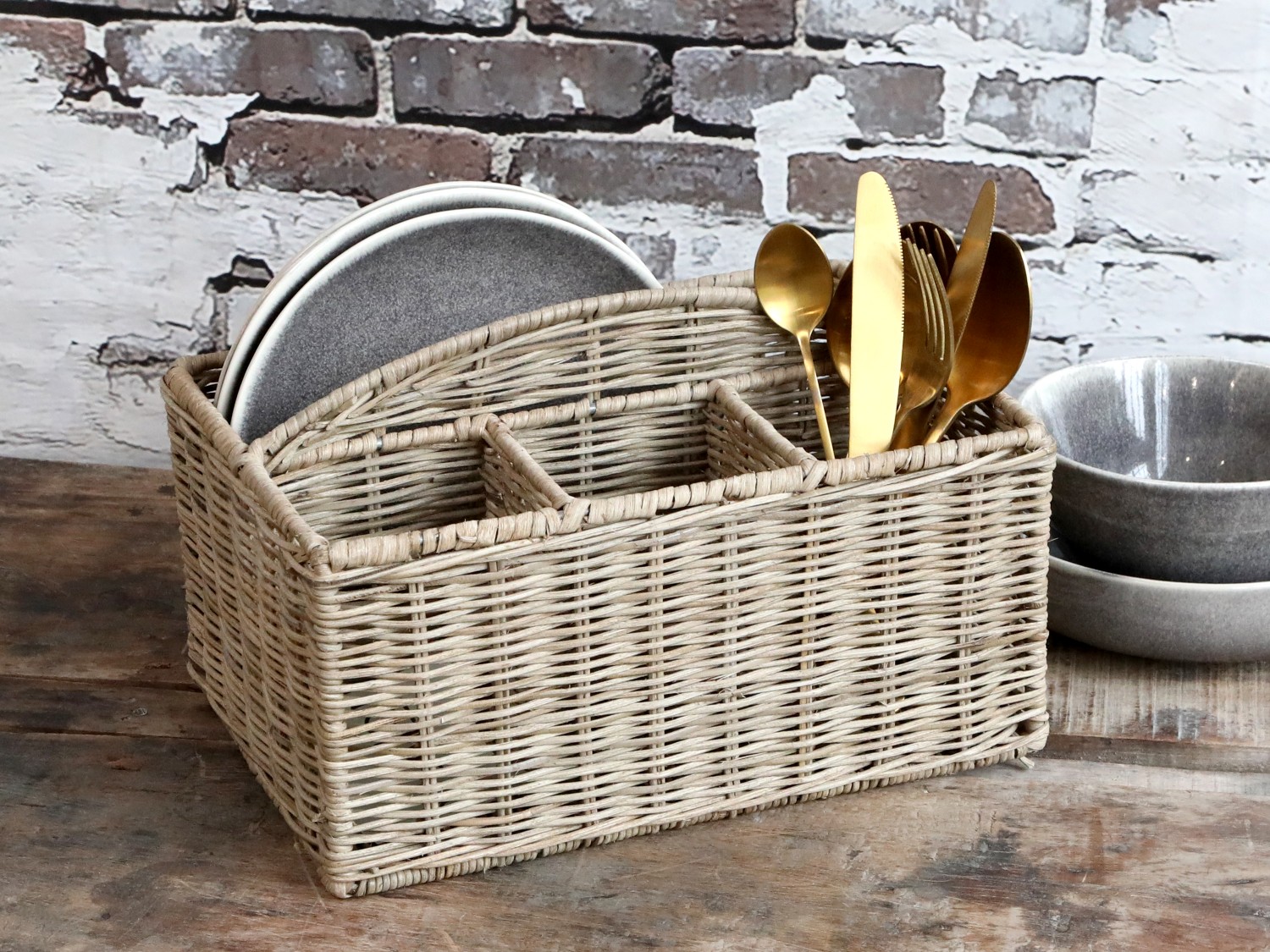 Woven basket with 4 compartments H19/L29/W20 cm