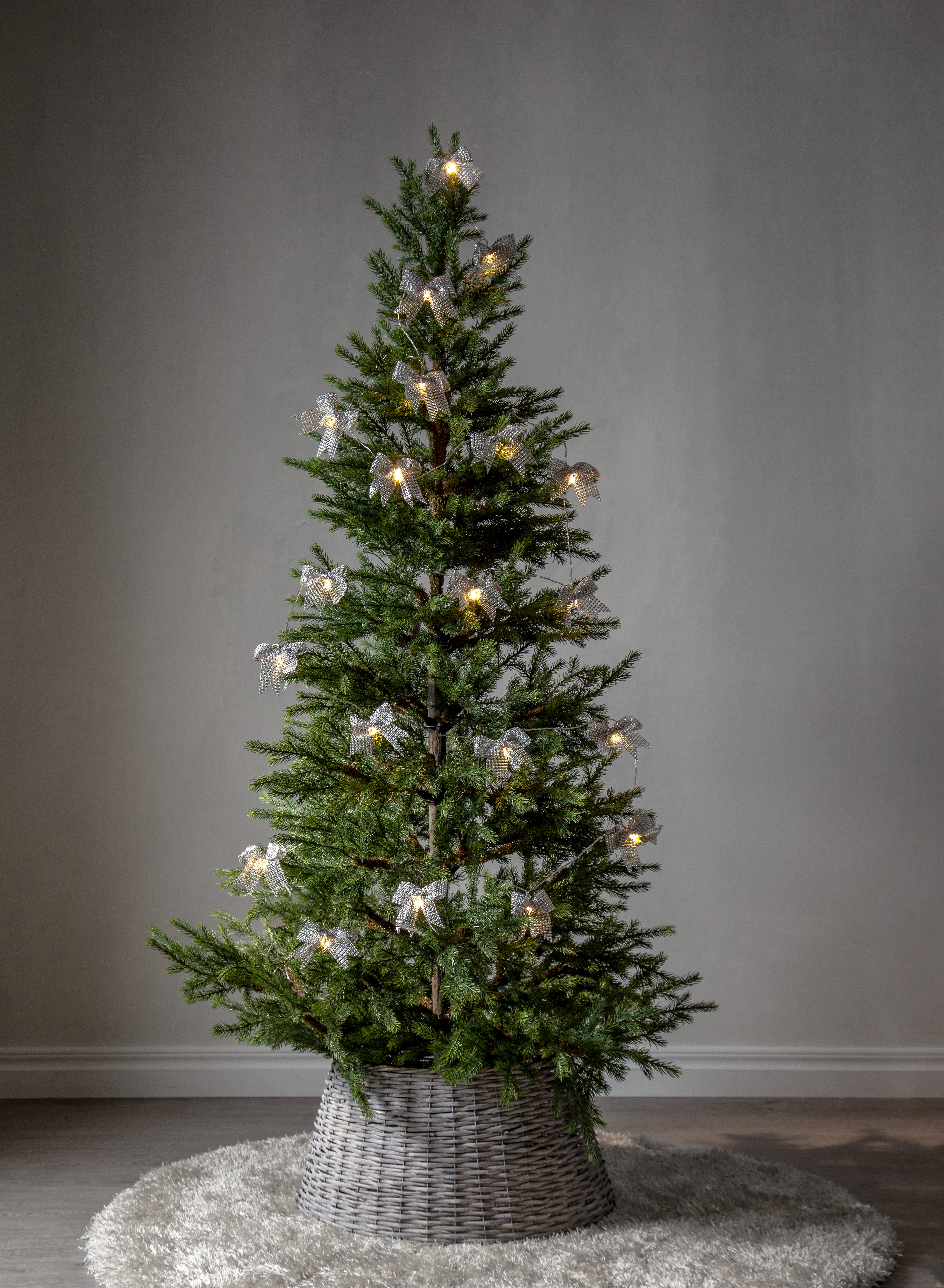Light chain with rosettes - Silver - Battery-powered with timer - 225 cm - 7