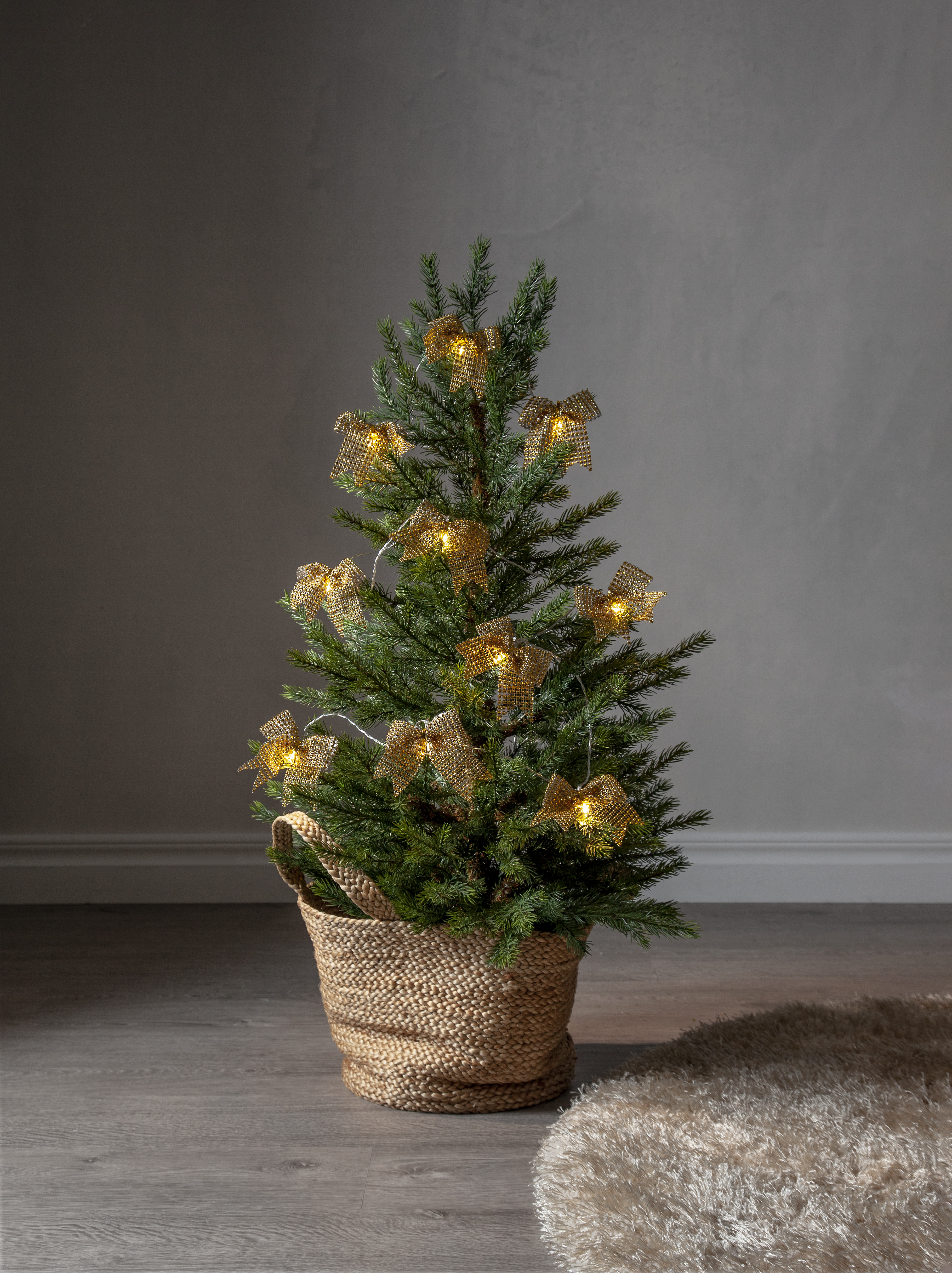 Light chain with rosettes - Gold - Battery-powered with timer - 225 cm - 7