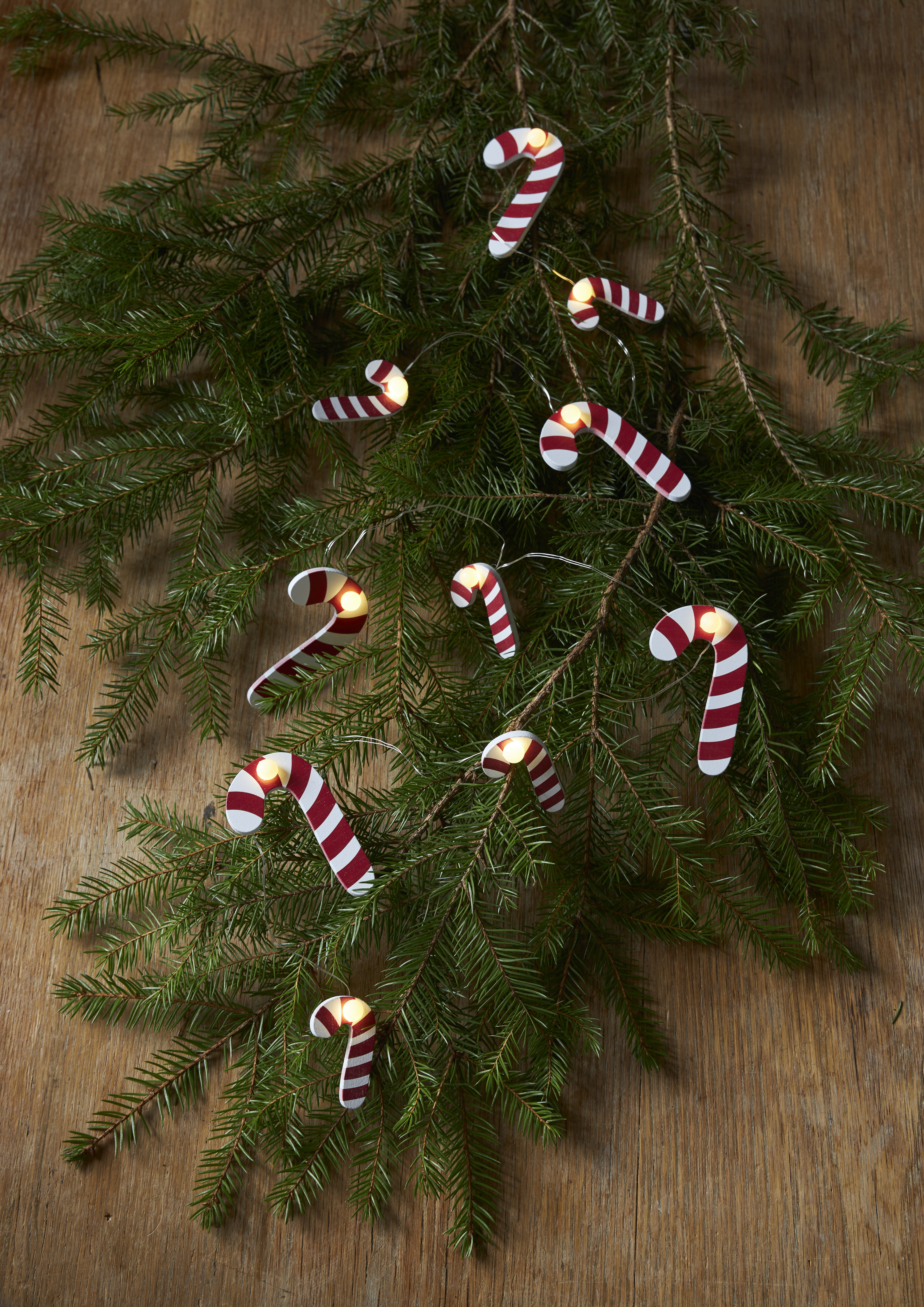 String of lights with candy canes - Sticks - Battery-powered with timer - 135 cm - 2