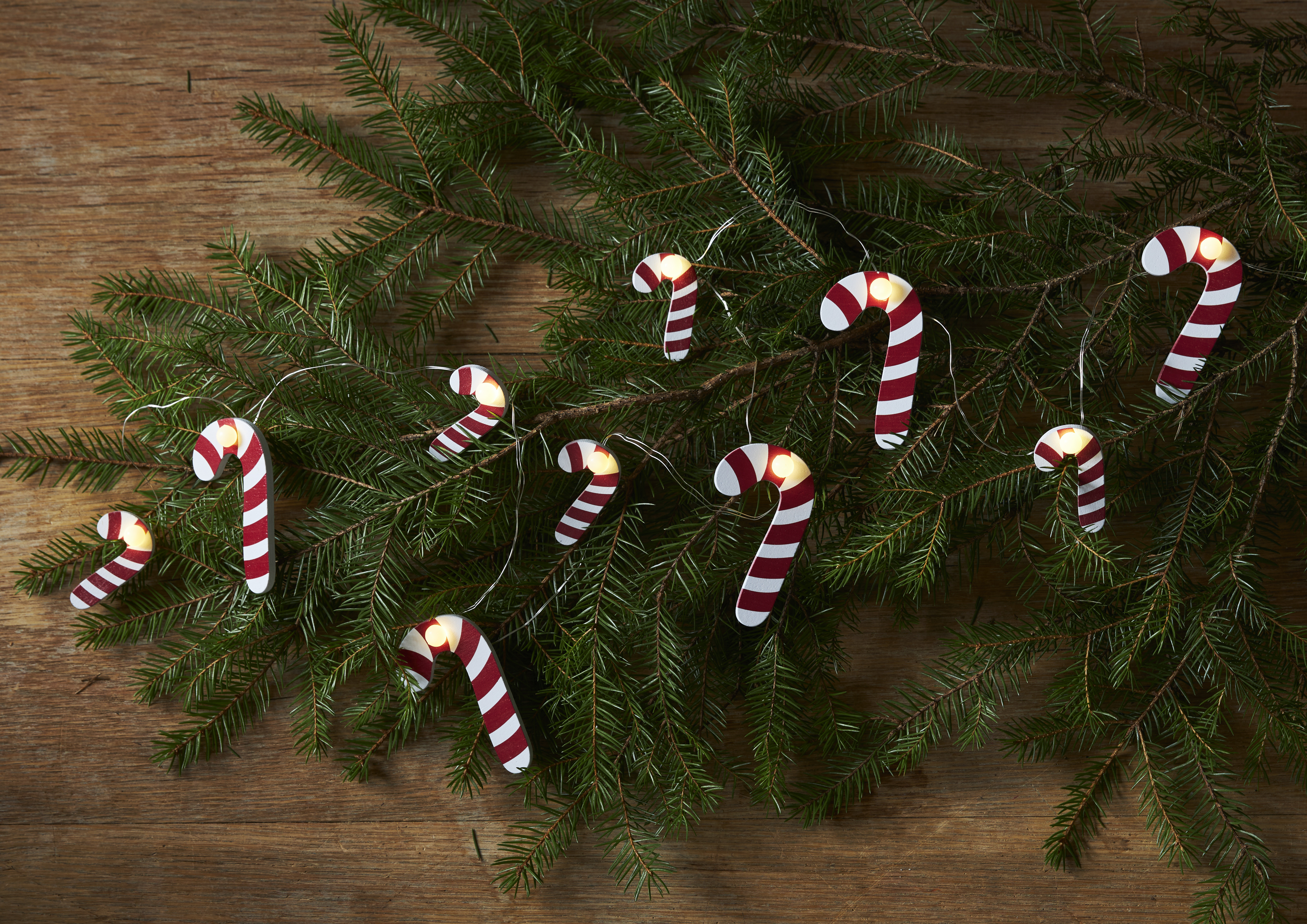 String of lights with candy canes - Sticks - Battery-powered with timer - 135 cm - 3