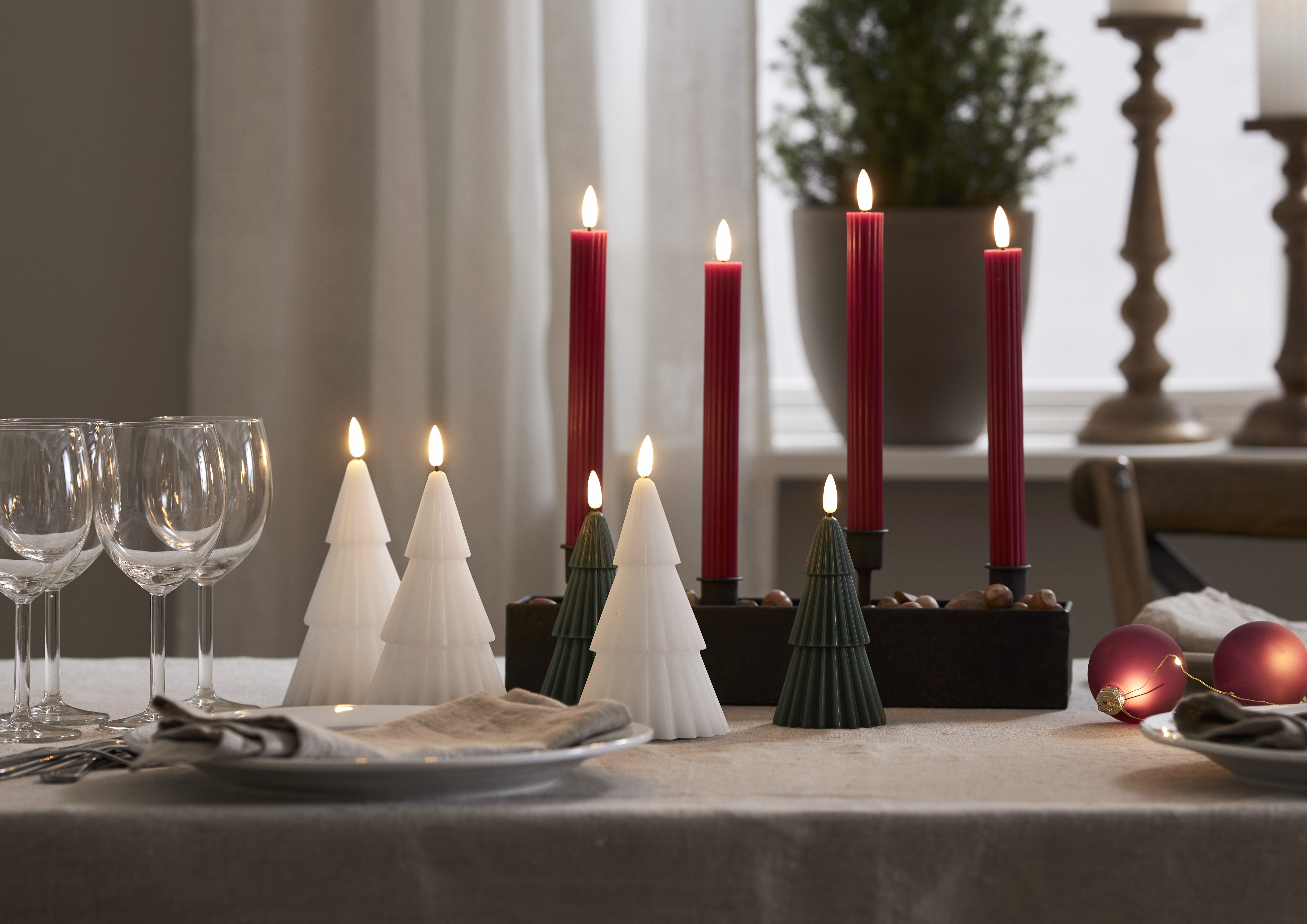 LED Crown Candle/Antique Candle Battery-powered Stripe Red 25 cm - 2-pack - 4