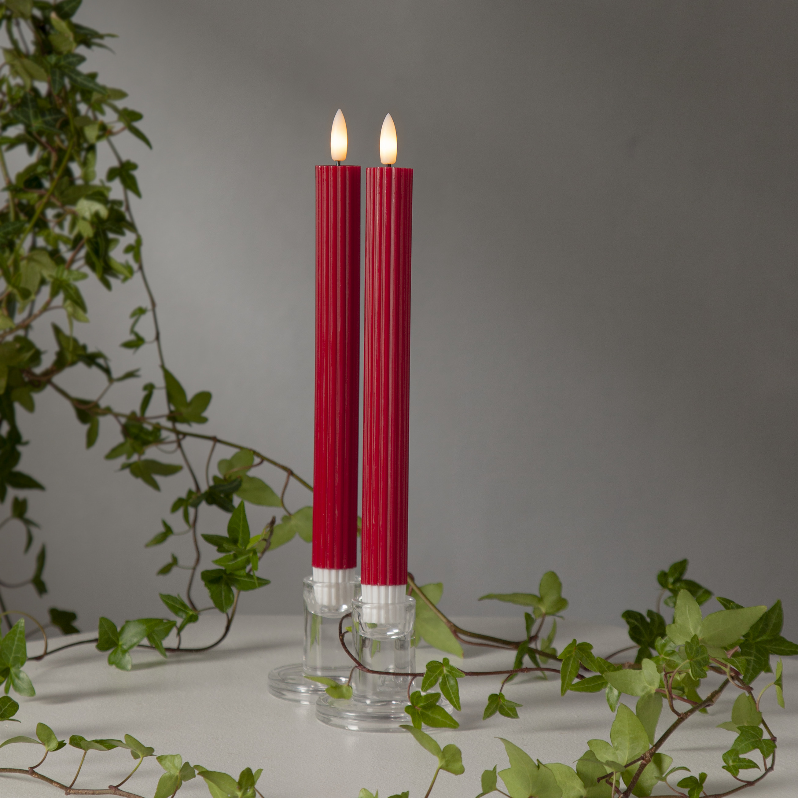 LED Crown Candle/Antique Candle Battery-powered Stripe Red 25 cm - 2-pack - 5