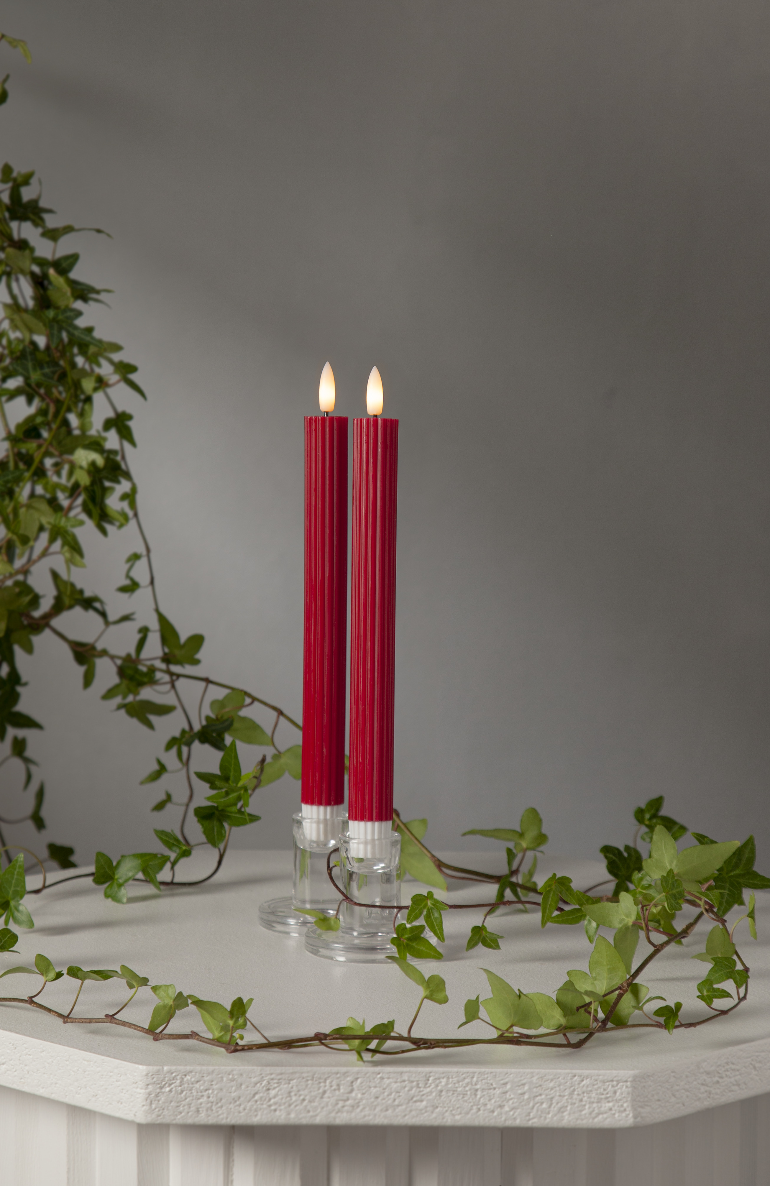 LED Crown Candle/Antique Candle Battery-powered Stripe Red 25 cm - 2-pack - 7