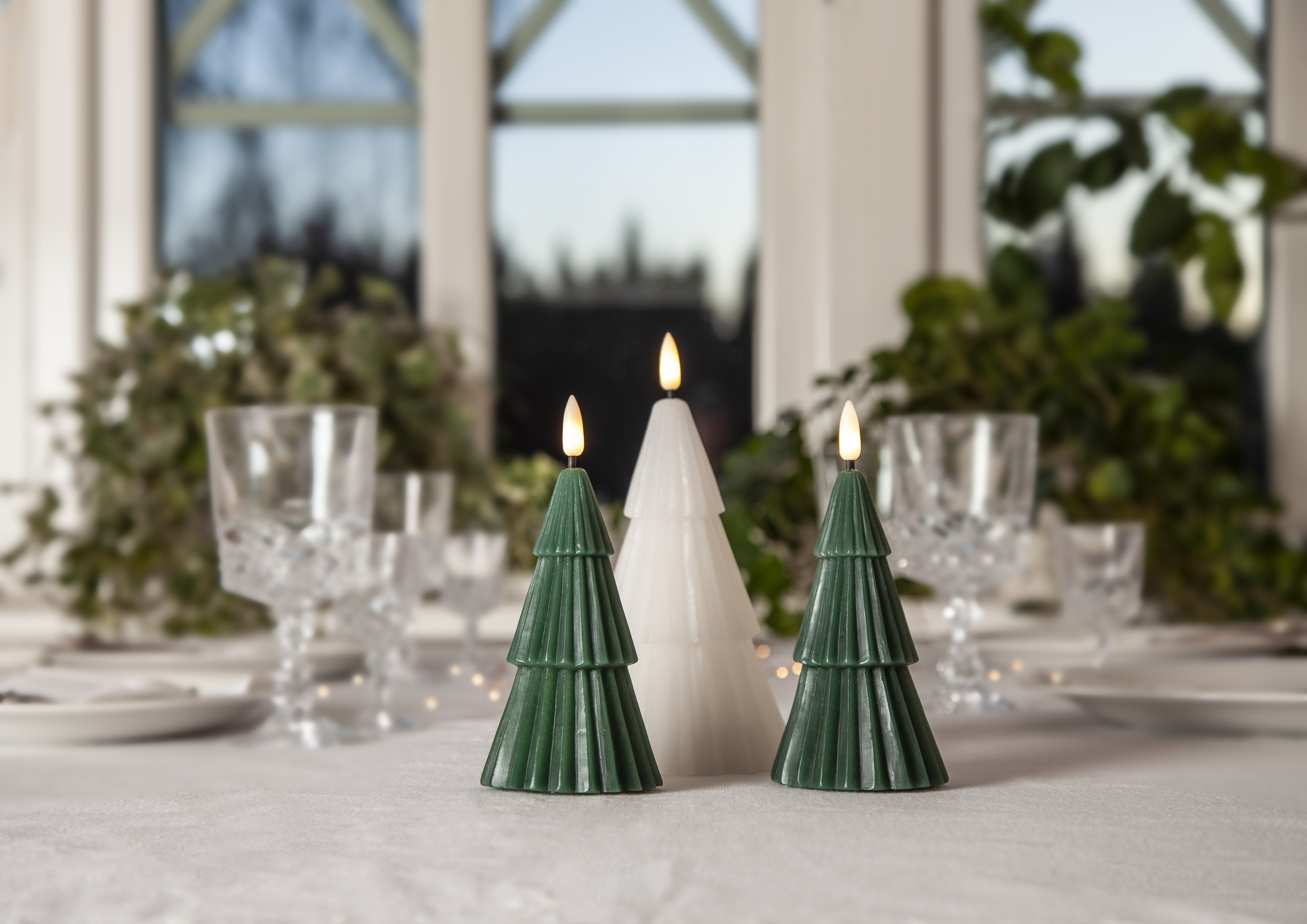 Batteriljus med timer  - Led - Gran - Grön - 15 cm - 3