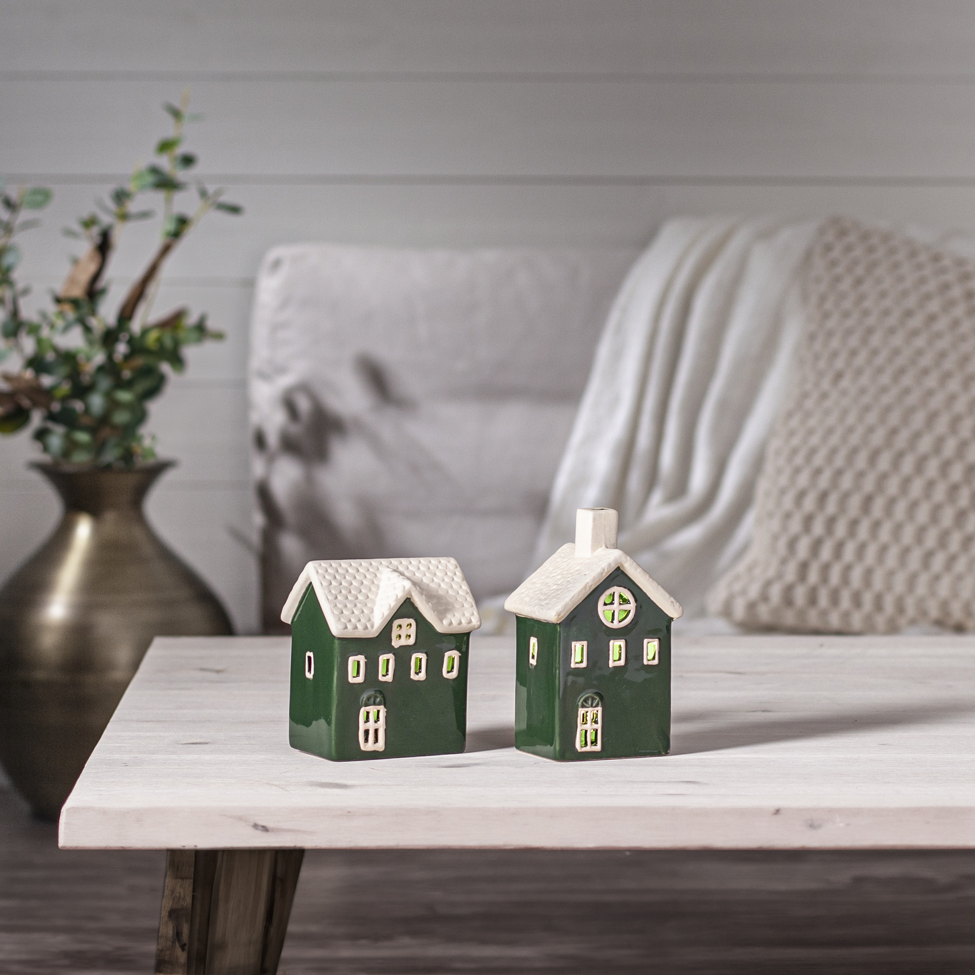 House with LED lighting - Green - 2-pack - Battery-powered - Timer - 2