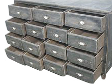 KÖPMANSDISK MED 15 LÅDOR - ANTIKSVART - 4