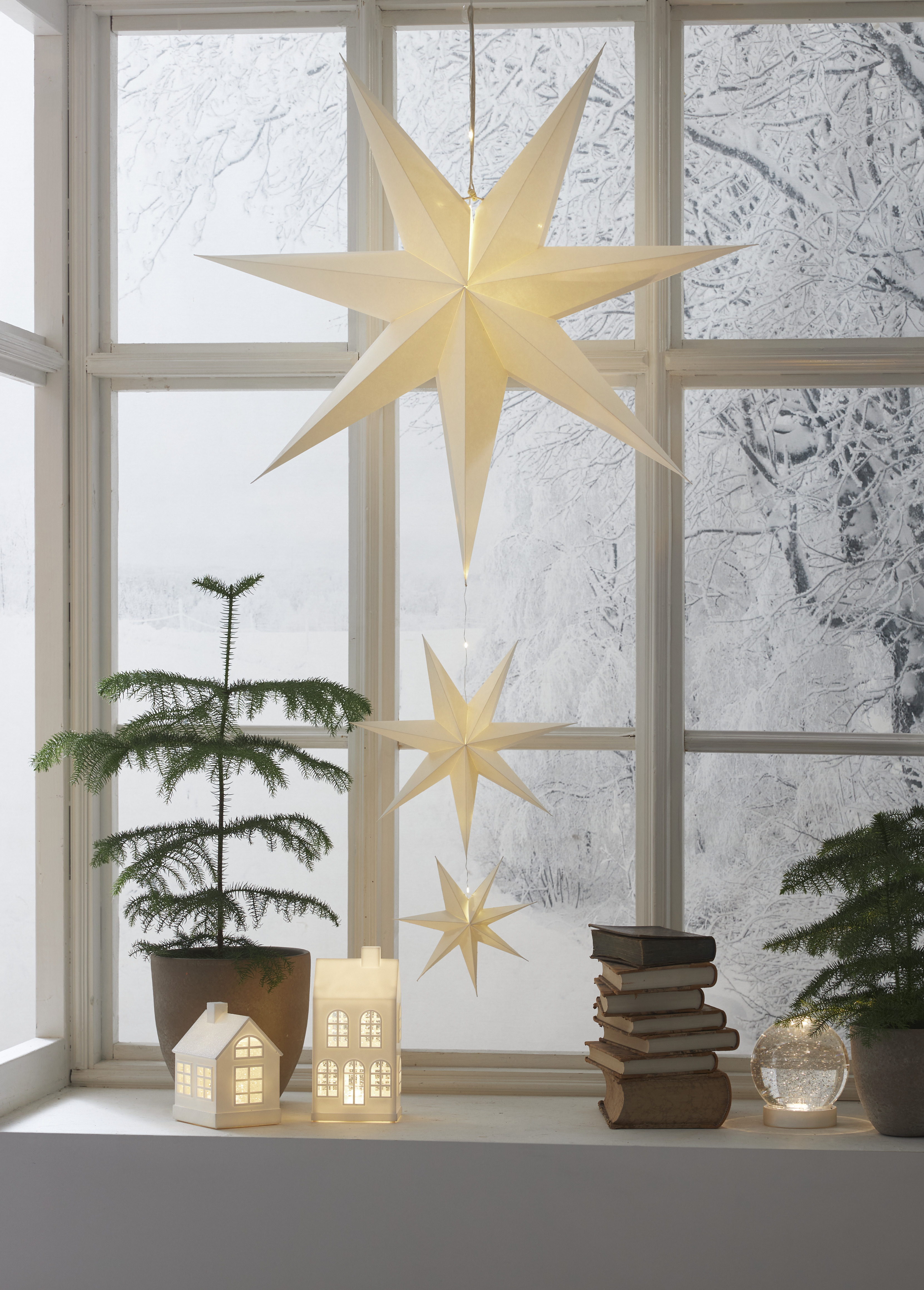 Star - Advent star - White - Triple - 3-set with timer - Battery operated - 2