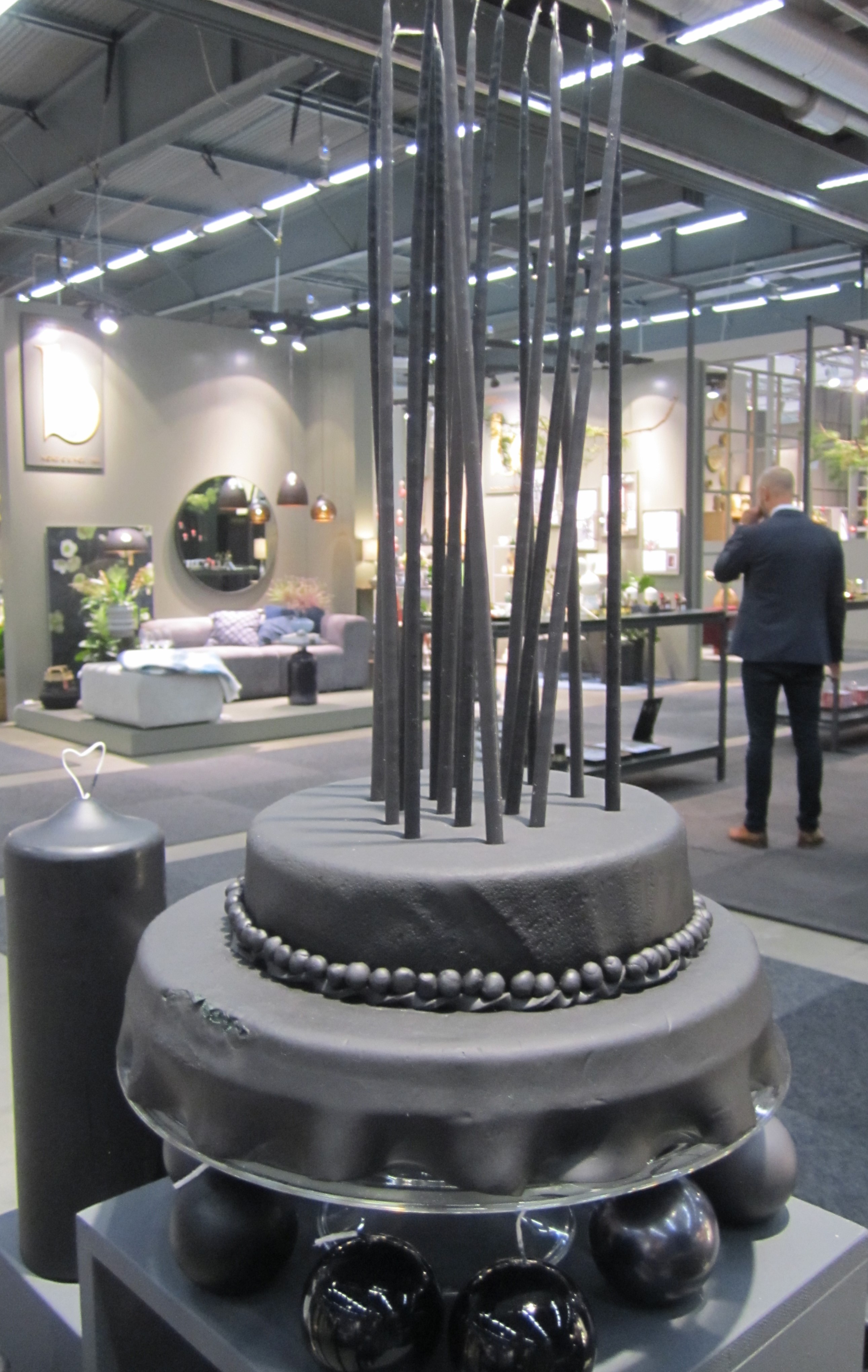Hand-dipped thin long candles - Flower candles - Grey - 38 cm - 10-pack - 3